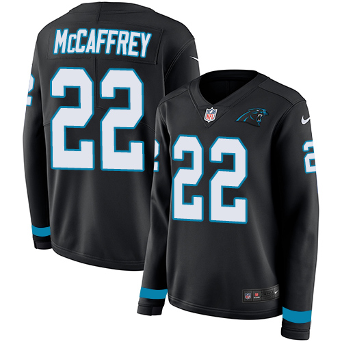 Carolina Panthers #22 Christian McCaffrey Black Team Color Women's Stitched Limited Therma Long Sleeve Jersey Womens cheap jerseys for sale - CheapJerseys.Shop