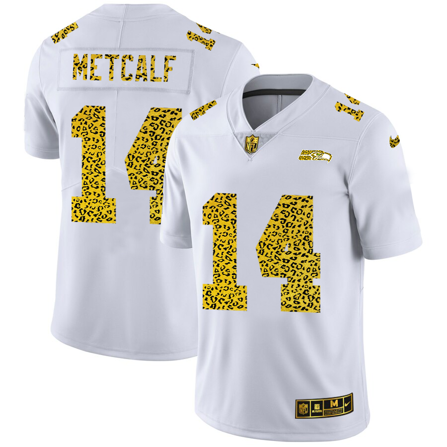 Seattle Seahawks #14 DK Metcalf Men's Flocked Leopard Print Vapor Limited Jersey White cheap jerseys for sale - CheapJerseys.Shop