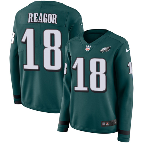 Philadelphia Eagles #18 Jalen Reagor Green Team Color Women's Stitched Limited Therma Long Sleeve Jersey Womens cheap jerseys for sale - CheapJerseys.Shop
