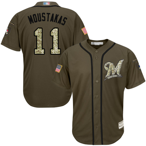 Milwaukee Brewers #11 Mike Moustakas Green Salute to Service Stitched Jersey Men's cheap jerseys for sale - CheapJerseys.Shop