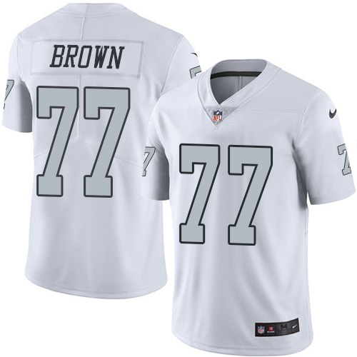 Las Vegas Raiders #77 Trent Brown White Men's Stitched Limited Rush Jersey Men's cheap jerseys for sale - CheapJerseys.Shop