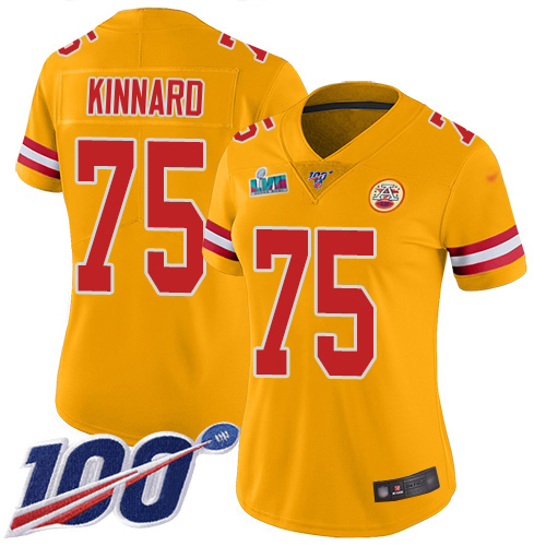 Chiefs #75 Darian Kinnard Gold Super Bowl LVII Patch Women's Stitched Limited Inverted Legend 100th Season Jersey cheap jerseys for sale - CheapJerseys.Shop