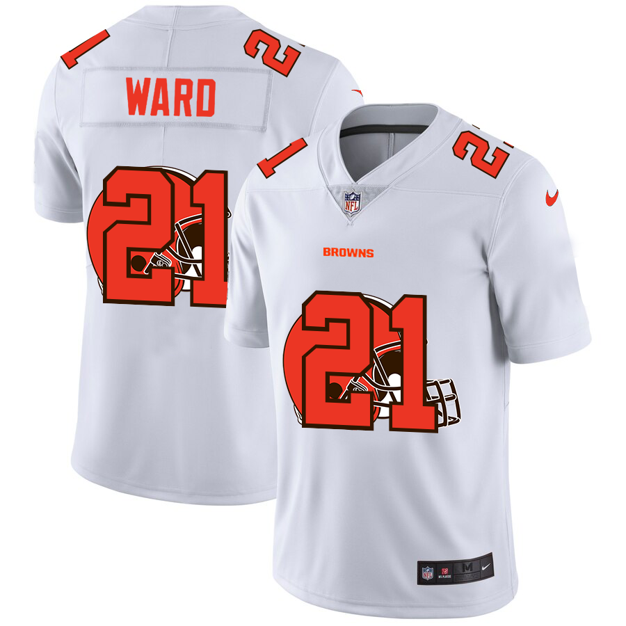 Cleveland Browns #21 Denzel Ward White Men's Team Logo Dual Overlap Limited Jersey cheap jerseys for sale - CheapJerseys.Shop