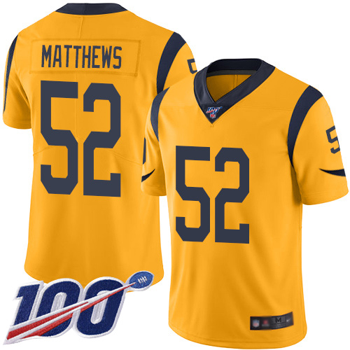 Los Angeles Rams #52 Clay Matthews Gold Youth Stitched Limited Rush 100th Season Jersey Youth cheap jerseys for sale - CheapJerseys.Shop