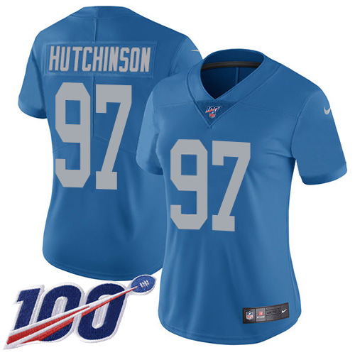 Lions #97 Aidan Hutchinson Blue Throwback Women's Stitched 100th Season Vapor Untouchable Limited Jersey cheap jerseys for sale - CheapJerseys.Shop