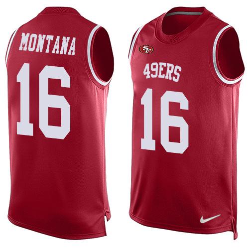 49ers #16 Joe Montana Red Team Color Men's Stitched Limited Tank Top Jersey cheap jerseys for sale - CheapJerseys.Shop