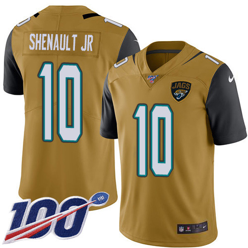 Jacksonville Jaguars #10 Laviska Shenault Jr. Gold Youth Stitched Limited Rush 100th Season Jersey Youth cheap jerseys for sale - CheapJerseys.Shop