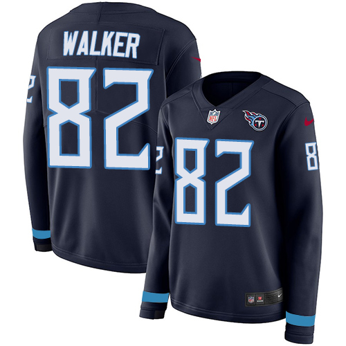 Tennessee Titans #82 Delanie Walker Navy Blue Team Color Women's Stitched Limited Therma Long Sleeve Jersey Womens cheap jerseys for sale - CheapJerseys.Shop