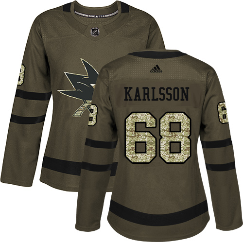 San Jose Sharks #68 Melker Karlsson Green Salute to Service Women's Stitched Jersey Womens cheap jerseys for sale - CheapJerseys.Shop