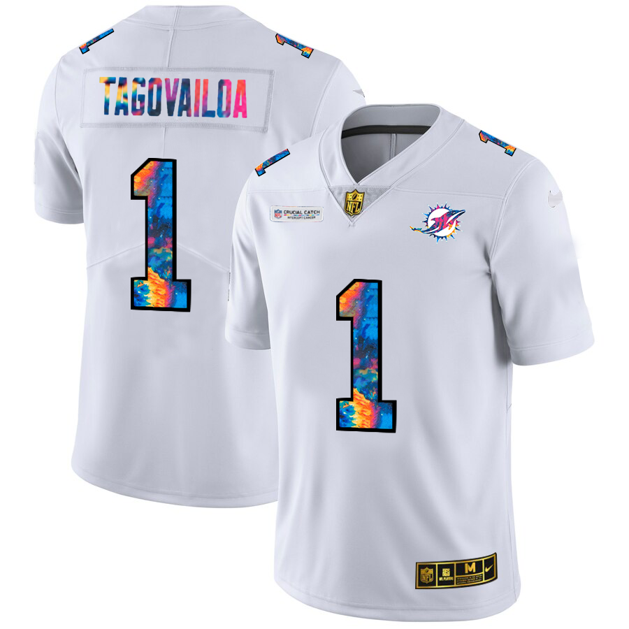 Miami Dolphins #1 Tua Tagovailoa Men's White Multi-Color 2020 Crucial Catch Limited Jersey cheap jerseys for sale - CheapJerseys.Shop