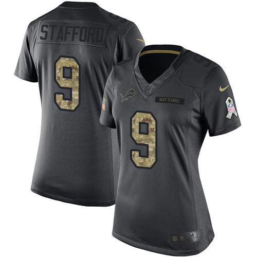 Detroit Lions #9 Matthew Stafford Black Women's Stitched Limited 2016 Salute to Service Jersey Womens cheap jerseys for sale - CheapJerseys.Shop