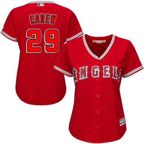 Los Angeles Angels #29 Rod Carew Red Alternate Women's Stitched Jersey Womens cheap jerseys for sale - CheapJerseys.Shop