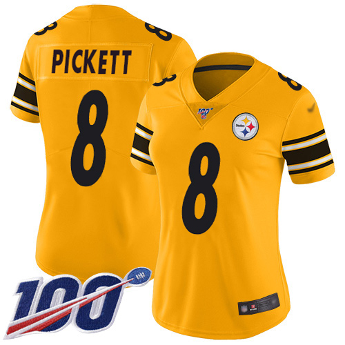 Steelers #8 Kenny Pickett Gold Women's Stitched Limited Inverted Legend 100th Season Jersey cheap jerseys for sale - CheapJerseys.Shop