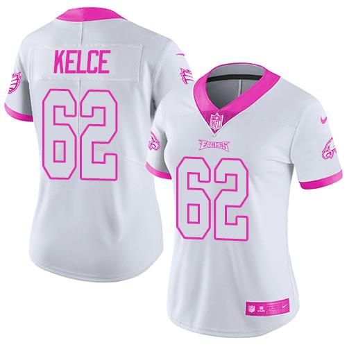 Eagles #62 Jason Kelce White/Pink Women's Stitched Limited Rush Fashion Jersey cheap jerseys for sale - CheapJerseys.Shop
