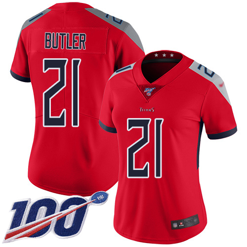 Tennessee Titans #21 Malcolm Butler Red Women's Stitched Limited Inverted Legend 100th Season Jersey Womens cheap jerseys for sale - CheapJerseys.Shop
