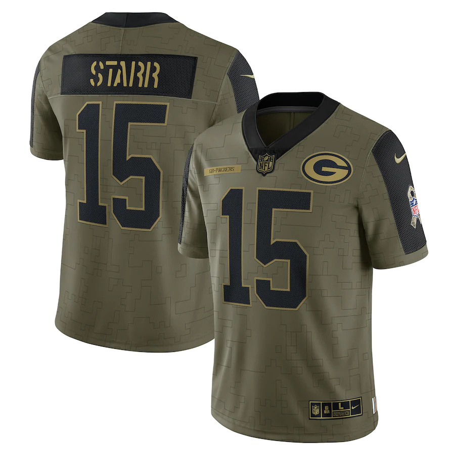 Green Bay Packers #15 Bart Starr Olive 2021 Salute To Service Limited Player Jersey cheap jerseys for sale - CheapJerseys.Shop