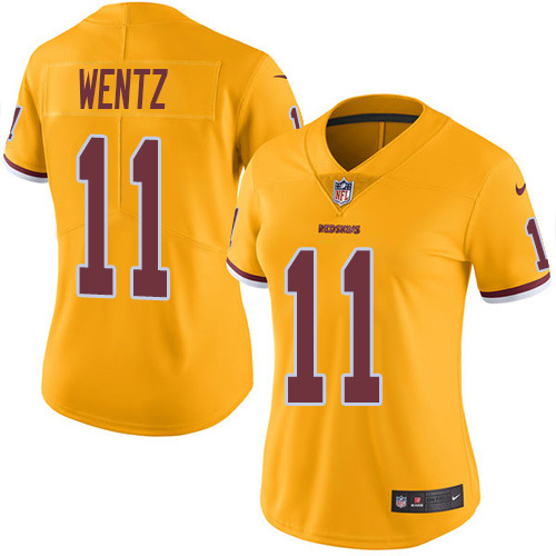 Washington Commanders #11 Carson Wentz Gold Women's Stitched Limited Rush 100th Season Jersey Womens cheap jerseys for sale - CheapJerseys.Shop