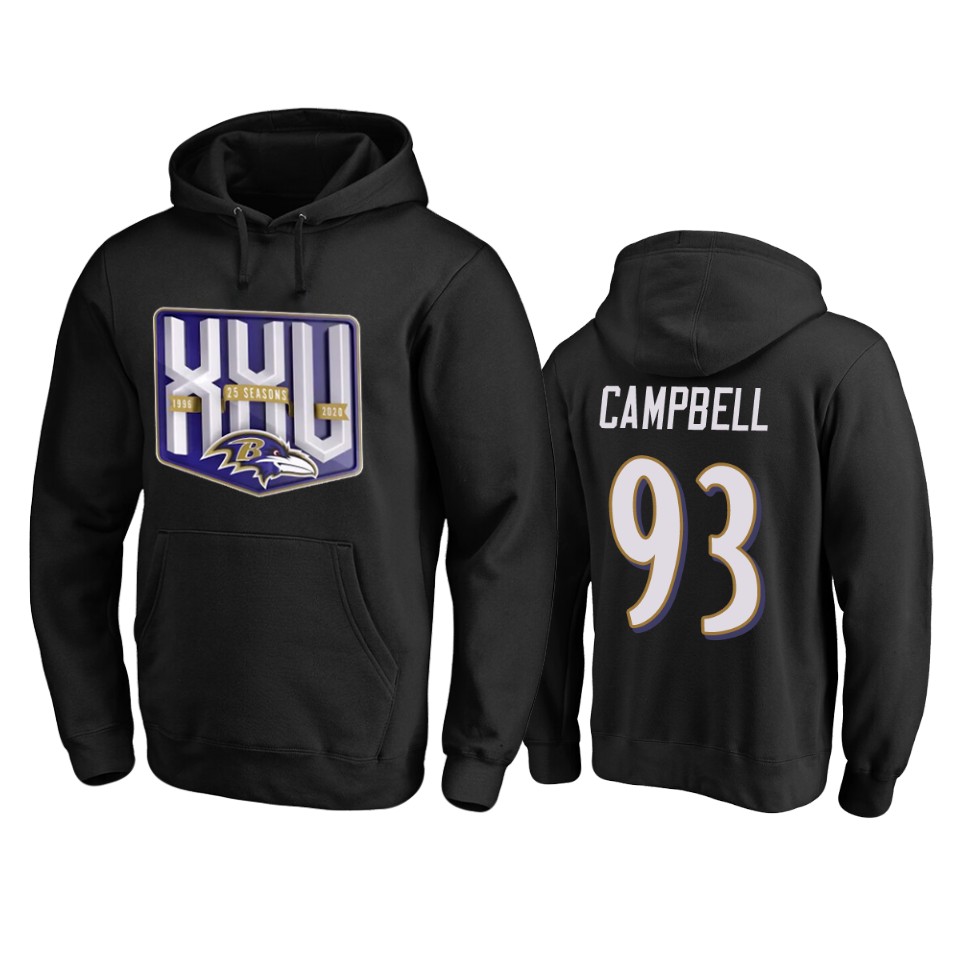 Baltimore Ravens #93 Calais Campbell Men's Black Team 25th Season Pullover Hoodie cheap jerseys for sale - CheapJerseys.Shop