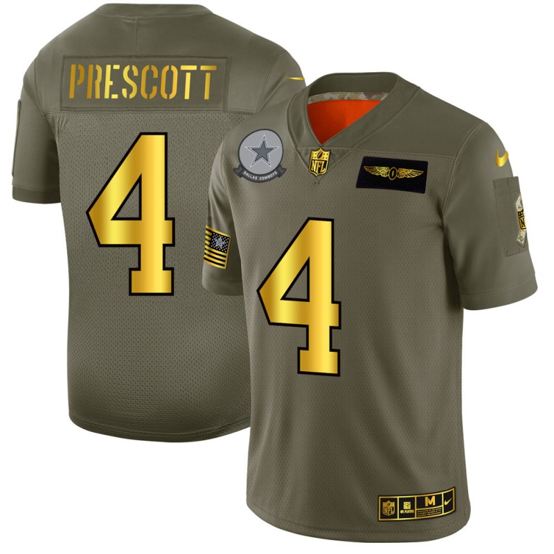 Dallas Cowboys #4 Dak Prescott Men's Olive Gold 2019 Salute To Service Limited Jersey cheap jerseys for sale - CheapJerseys.Shop