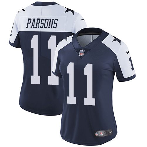 Cowboys #11 Micah Parsons Navy Blue Thanksgiving Women's Stitched Vapor Throwback Limited Jersey cheap jerseys for sale - CheapJerseys.Shop
