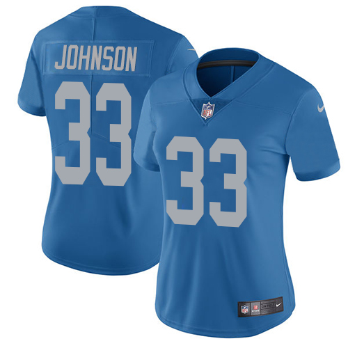 Detroit Lions #33 Kerryon Johnson Blue Throwback Women's Stitched Vapor Untouchable Limited Jersey Womens cheap jerseys for sale - CheapJerseys.Shop