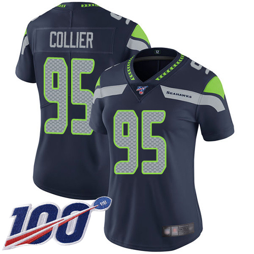 Seattle Seahawks #95 L.J. Collier Steel Blue Team Color Women's Stitched 100th Season Vapor Limited Jersey Womens cheap jerseys for sale - CheapJerseys.Shop
