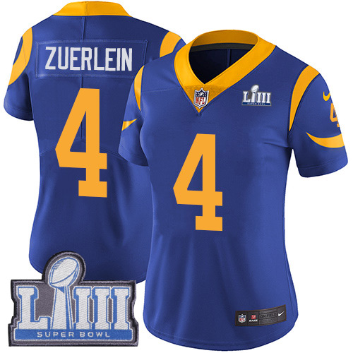Los Angeles Rams #4 Greg Zuerlein Royal Blue Alternate Super Bowl LIII Bound Women's Stitched Vapor Untouchable Limited Jersey Womens cheap jerseys for sale - CheapJerseys.Shop