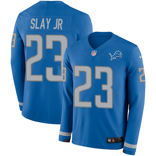 Detroit Lions #23 Darius Slay Jr Blue Team Color Men's Stitched Limited Therma Long Sleeve Jersey Men's cheap jerseys for sale - CheapJerseys.Shop