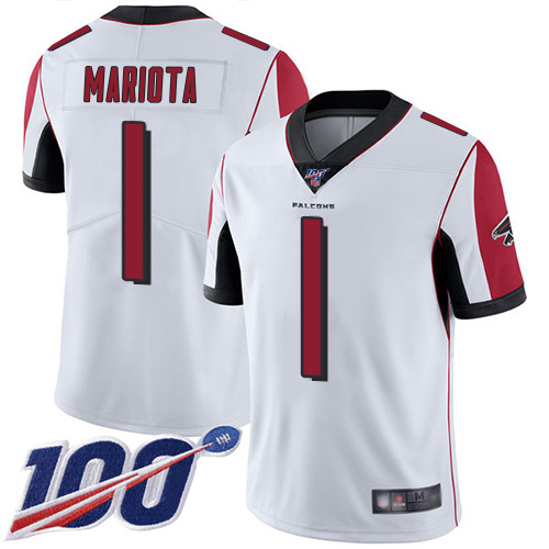 Falcons #1 Marcus Mariota White Men's Stitched 100th Season Vapor Untouchable Limited Jersey cheap jerseys for sale - CheapJerseys.Shop