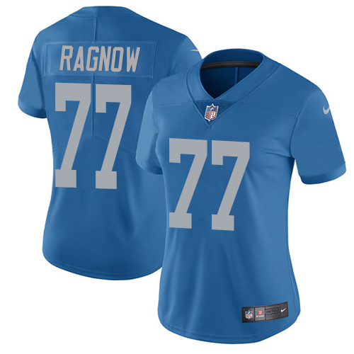 Detroit Lions #77 Frank Ragnow Blue Throwback Women's Stitched Vapor Untouchable Limited Jersey Womens cheap jerseys for sale - CheapJerseys.Shop