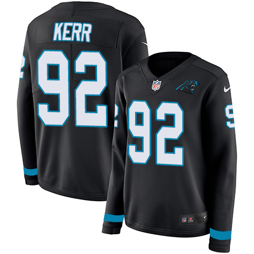 Carolina Panthers #92 Zach Kerr Black Team Color Women's Stitched Limited Therma Long Sleeve Jersey Womens cheap jerseys for sale - CheapJerseys.Shop