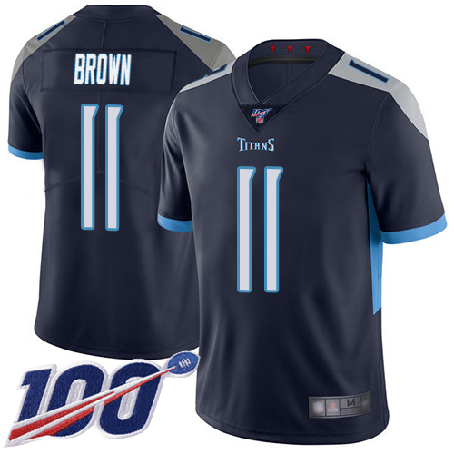 Tennessee Titans #11 A.J. Brown Navy Blue Team Color Men's Stitched 100th Season Vapor Limited Jersey Men's cheap jerseys for sale - CheapJerseys.Shop