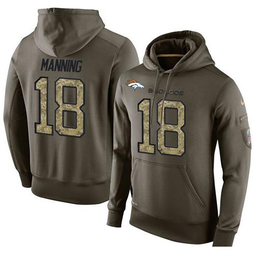 Men's Denver Broncos #18 Peyton Manning Stitched Green Olive Salute To Service KO Performance Hoodie cheap jerseys for sale - CheapJerseys.Shop