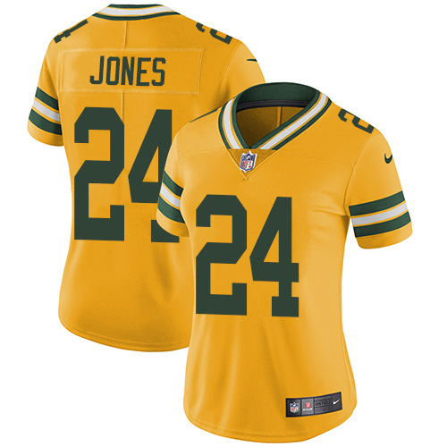 Green Bay Packers #24 Josh Jones Yellow Women's Stitched Limited Rush Jersey Womens cheap jerseys for sale - CheapJerseys.Shop