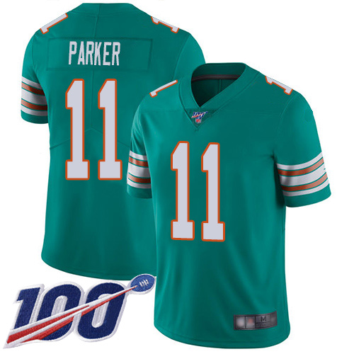 Miami Dolphins #11 DeVante Parker Aqua Green Alternate Men's Stitched 100th Season Vapor Limited Jersey Men's cheap jerseys for sale - CheapJerseys.Shop
