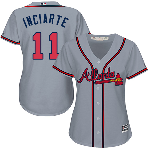 Atlanta Braves #11 Ender Inciarte Grey Road Women's Stitched Jersey Womens cheap jerseys for sale - CheapJerseys.Shop