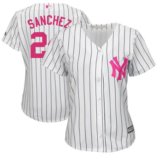 New York Yankees #24 Gary Sanchez White Strip Mother's Day Cool Base Women's Stitched Jersey Womens cheap jerseys for sale - CheapJerseys.Shop