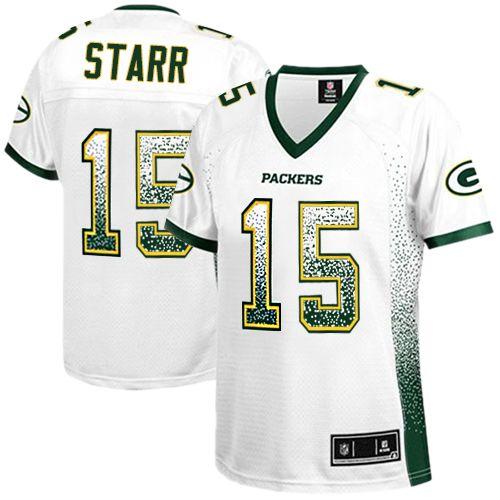 Packers #15 Bart Starr White Women's Stitched Elite Drift Fashion Jersey cheap jerseys for sale - CheapJerseys.Shop