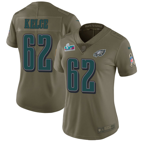 Eagles #62 Jason Kelce Olive Super Bowl LVII Patch Women's Stitched Limited 2017 Salute To Service Jersey cheap jerseys for sale - CheapJerseys.Shop