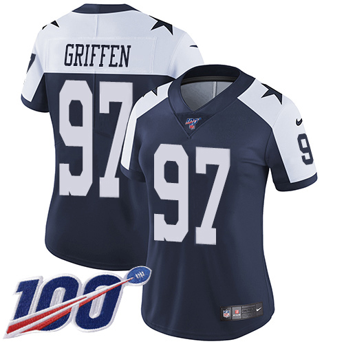 Dallas Cowboys #97 Everson Griffen Navy Blue Thanksgiving Women's Stitched 100th Season Vapor Throwback Limited Jersey Womens cheap jerseys for sale - CheapJerseys.Shop
