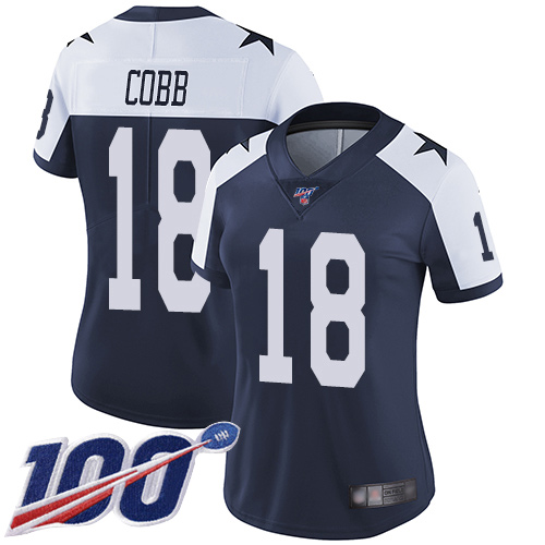 Dallas Cowboys #18 Randall Cobb Navy Blue Thanksgiving Women's Stitched 100th Season Vapor Throwback Limited Jersey Womens cheap jerseys for sale - CheapJerseys.Shop