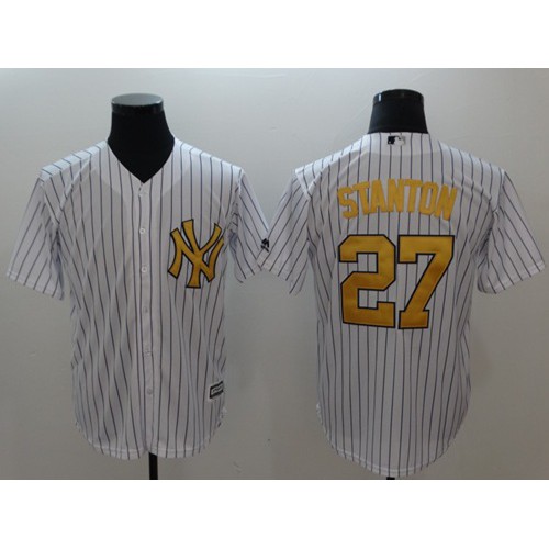 New York Yankees #27 Giancarlo Stanton White Gold No. New Cool Base Stitched Jersey Men's cheap jerseys for sale - CheapJerseys.Shop