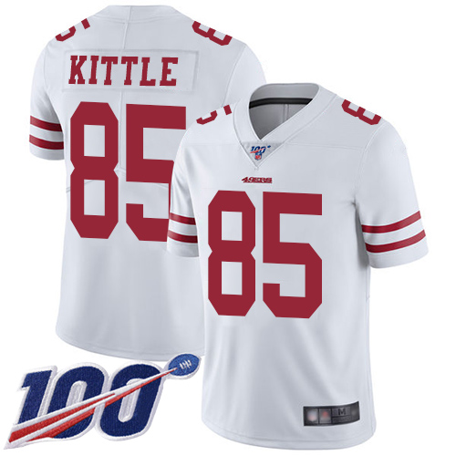 49ers #85 George Kittle White Youth Stitched 100th Season Vapor Limited Jersey cheap jerseys for sale - CheapJerseys.Shop