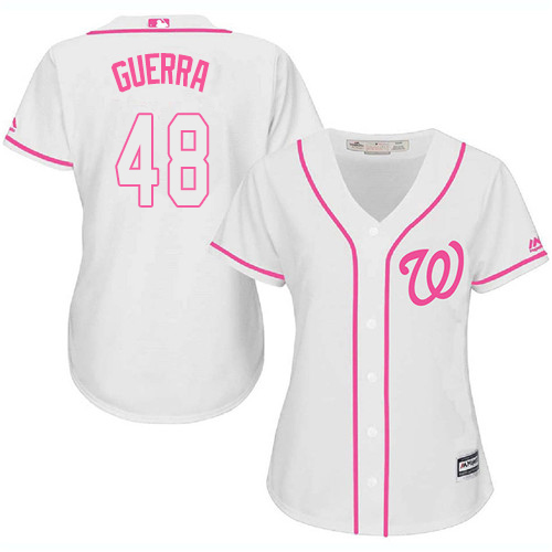 Washington Nationals #48 Javy Guerra White/Pink Fashion Women's Stitched Jersey Womens cheap jerseys for sale - CheapJerseys.Shop