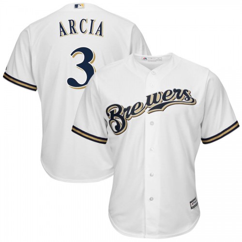 Milwaukee Milwaukee Brewers #3 Orlando Arcia Majestic Cool Base Home Player Jersey White Men's cheap jerseys for sale - CheapJerseys.Shop