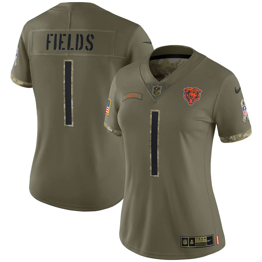Chicago Bears #1 Justin Fields Women's 2022 Salute To Service Limited Jersey - Olive cheap jerseys for sale - CheapJerseys.Shop