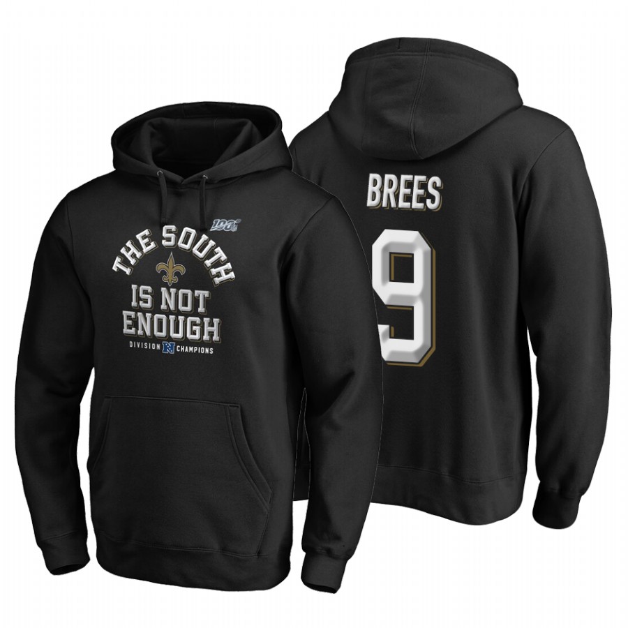 New Orleans Saints #9 Drew Brees 2019 NFC South Division Champions Black Cover Two Hoodie cheap jerseys for sale - CheapJerseys.Shop