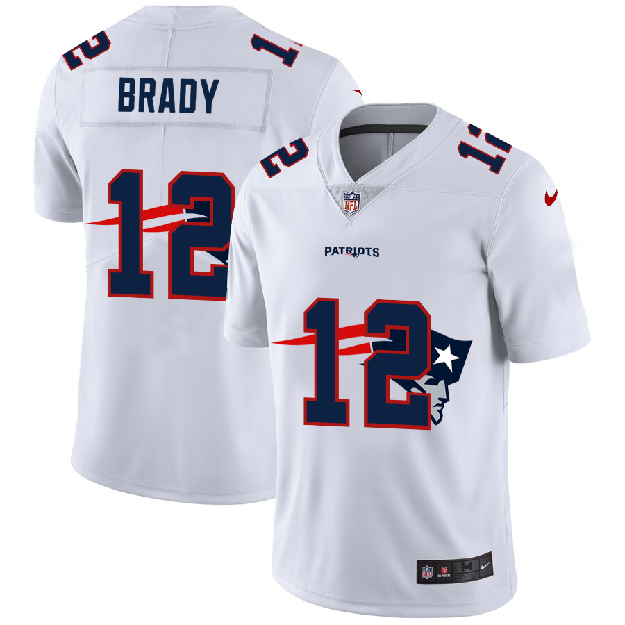 New England Patriots #12 Tom Brady White Men's Team Logo Dual Overlap Limited Jersey cheap jerseys for sale - CheapJerseys.Shop