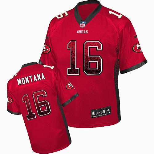 49ers #16 Joe Montana Red Team Color Youth Stitched Elite Drift Fashion Jersey cheap jerseys for sale - CheapJerseys.Shop