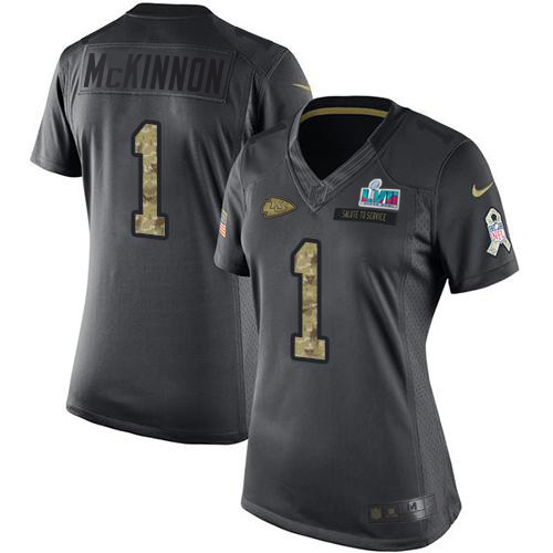 Chiefs #1 Jerick McKinnon Black Super Bowl LVII Patch Women's Stitched Limited 2016 Salute To Service Jersey cheap jerseys for sale - CheapJerseys.Shop
